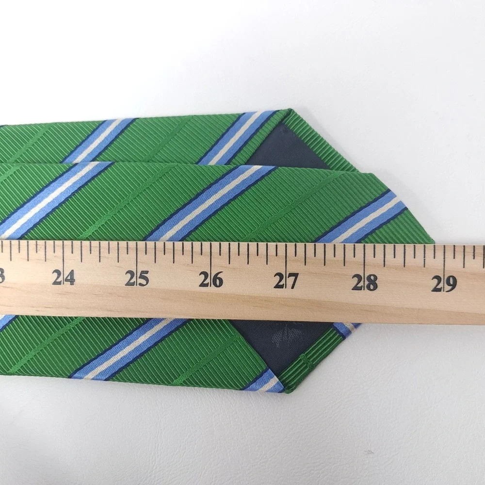 Brooks Brothers Makers Tie Green Blue Stripe Silk Cotton Woven England Made USA